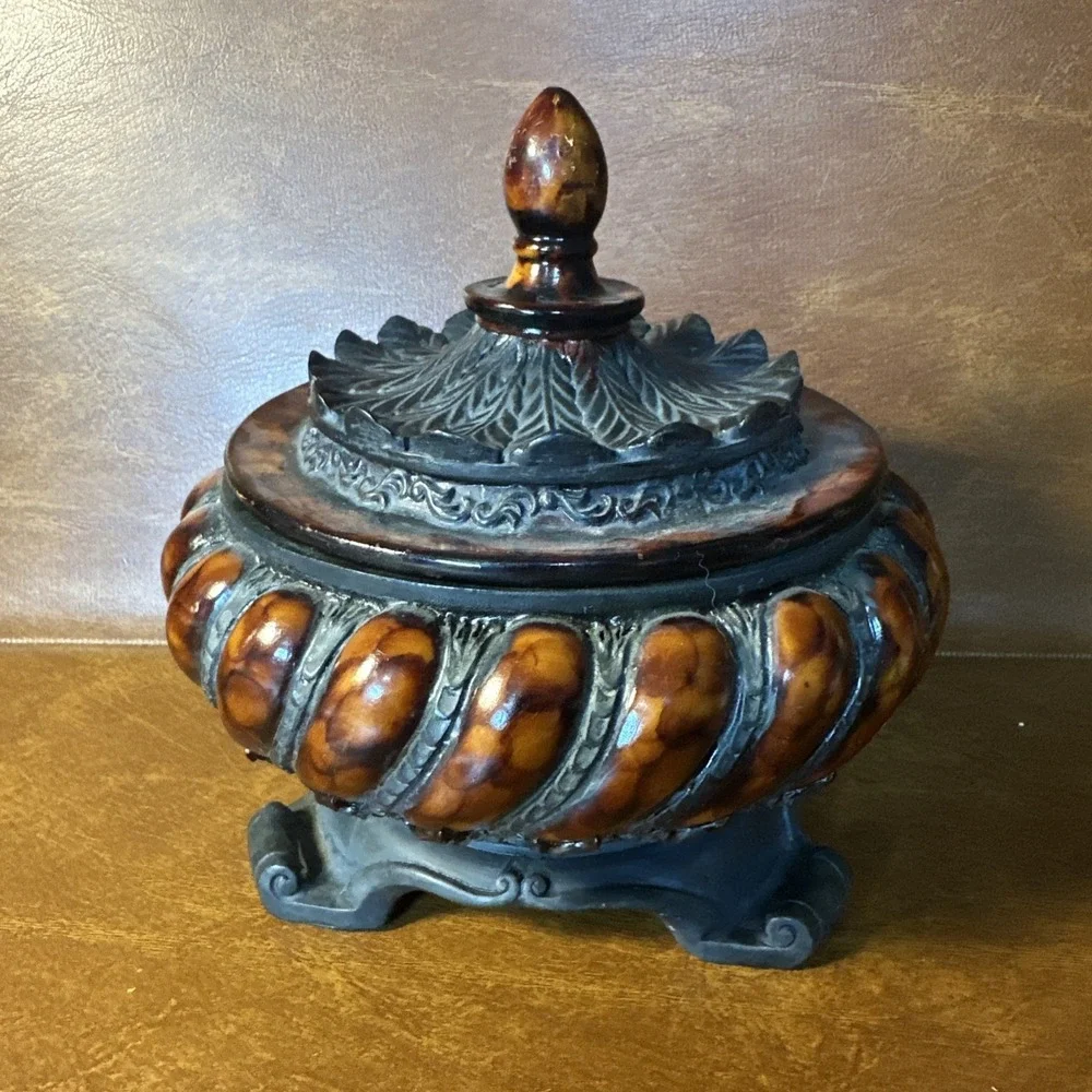 Vintage Rare Ornate Decorative Lidded Makeup Powder Vanity Container or Trinkets